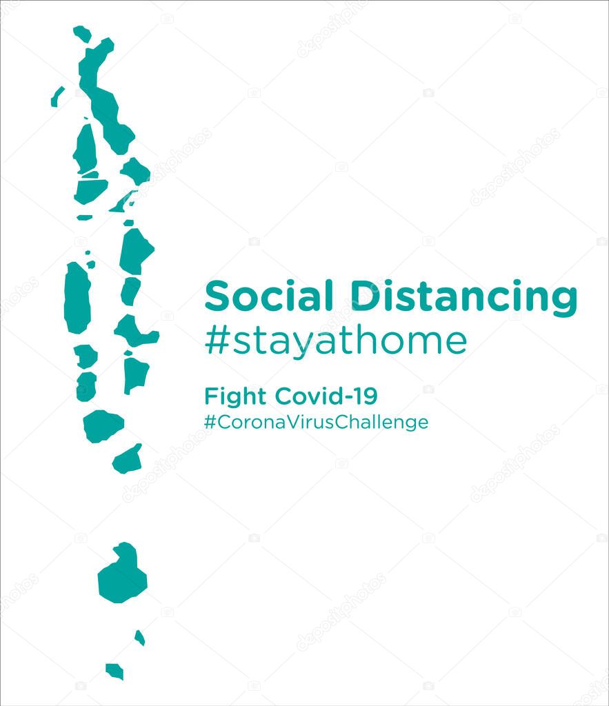 Maldives map with Social Distancing stayathome tag