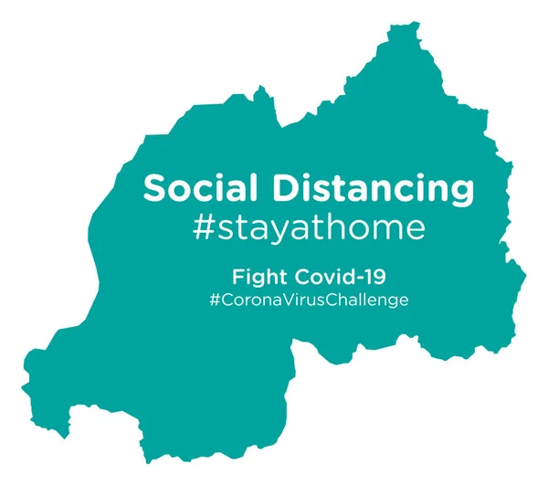 Ruanda Mapa Con Social Distancing Etiqueta Stayathome — Vector de stock
