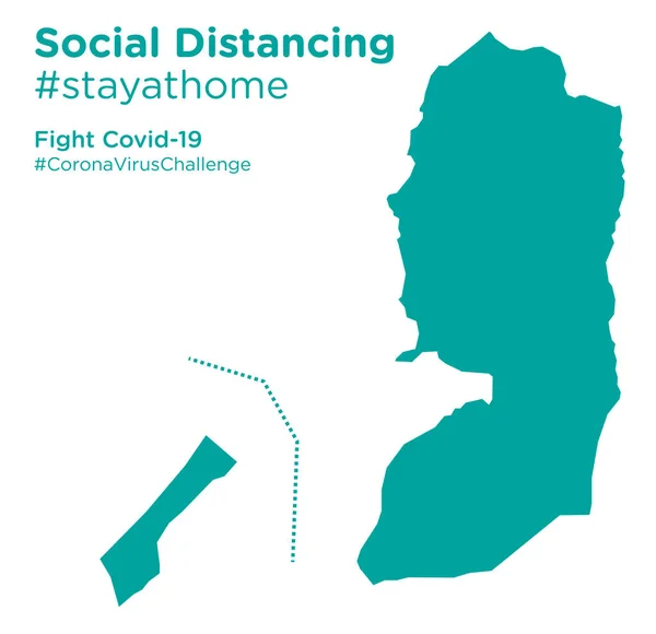 Palestina Mapa Con Social Distancing Etiqueta Stayathome — Vector de stock