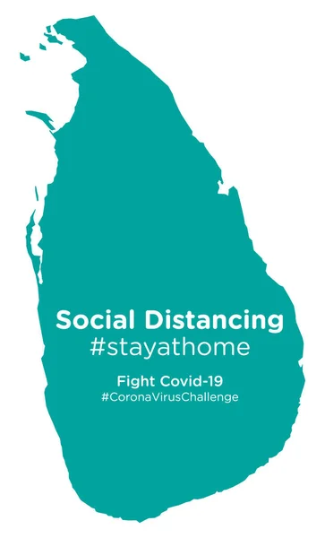 Mappa Sri Lanka Con Tag Social Distancing Stayathome — Vettoriale Stock