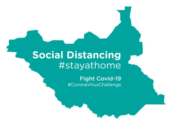 Mappa Del Sud Sudan Con Tag Social Distancing Stayathome — Vettoriale Stock