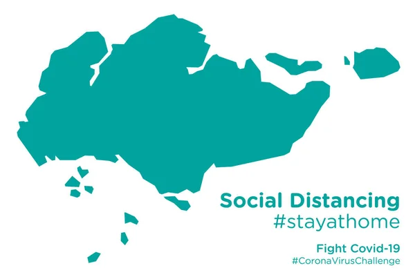 Singapur Mapa Con Social Distancing Stayathome Tag — Vector de stock