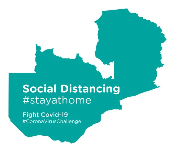 Zambia Mapa Con Social Distancing Etiqueta Stayathome — Vector de stock