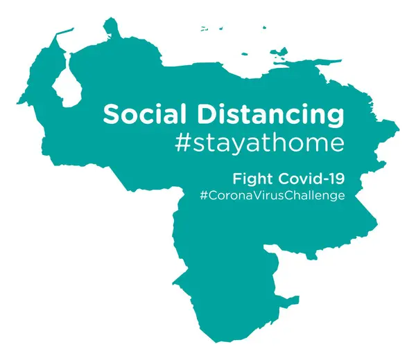 Mappa Venezuela Con Tag Social Distancing Stayathome — Vettoriale Stock