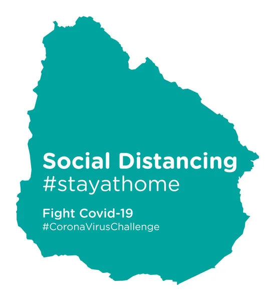 Mappa Uruguay Con Tag Social Distancing Stayathome — Vettoriale Stock