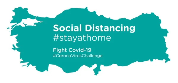 Turchia Mappa Con Tag Social Distancing Stayathome — Vettoriale Stock