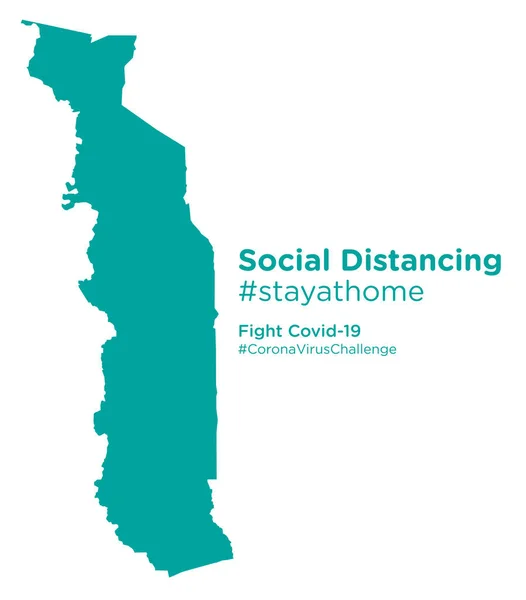 Mappa Del Togo Con Tag Social Distancing Stayathome — Vettoriale Stock