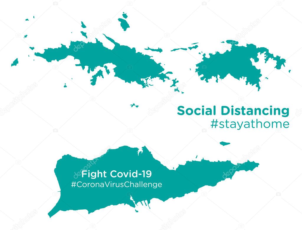 US Virgin Islands map with Social Distancing stayathome tag