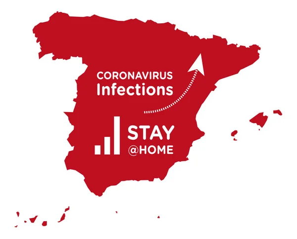 Spanje Kaart Met Toenemende Coronavirus Infectie Curve — Stockvector
