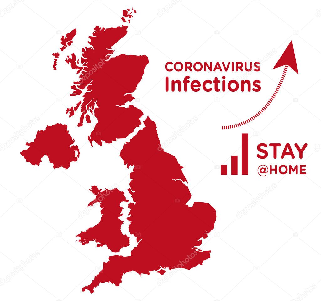 United Kingdom map with increasing coronavirus infection curve