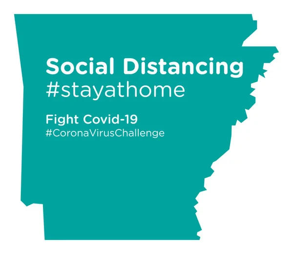 Arkansas Mapa Del Estado Con Social Distancing Etiqueta Stayathome — Vector de stock