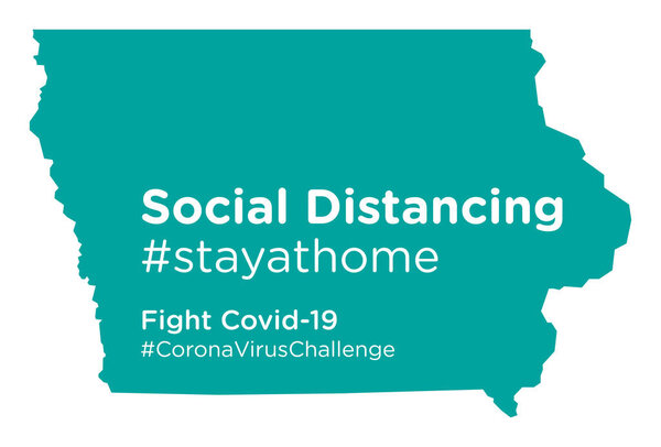 Карта штата Айова с меткой Social Distancing stayathome
