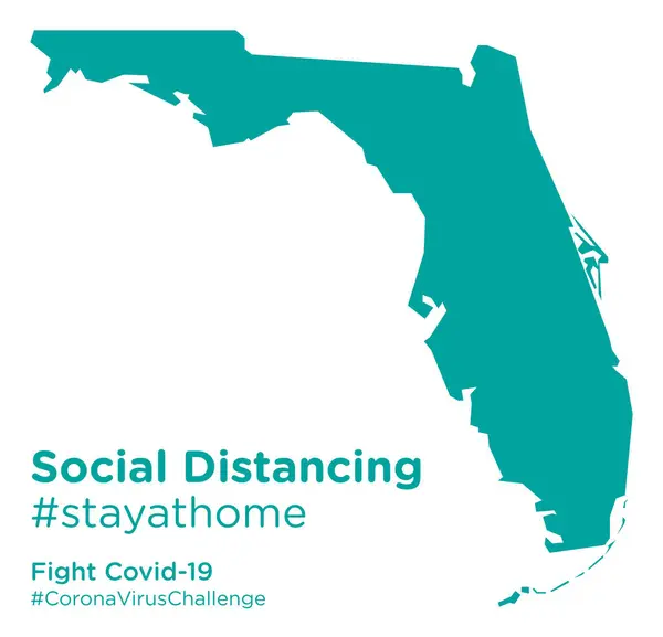 Mapa Stanu Floryda Identyfikatorem Social Distancing Stayathome — Wektor stockowy