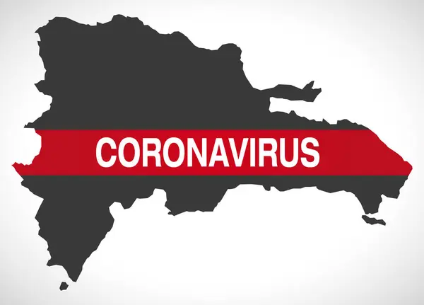 ドミニカ共和国地図コロナウイルス警告イラスト — ストックベクタ