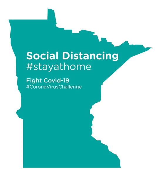 Mappa Dello Stato Del Minnesota Con Tag Social Distancing Stayathome — Vettoriale Stock
