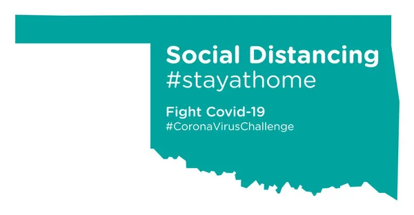 Mappa Dello Stato Dell Oklahoma Con Tag Social Distancing Stayathome — Vettoriale Stock