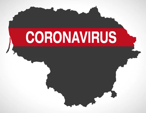 コロナウィルス警告イラストとリトアニア地図 — ストックベクタ