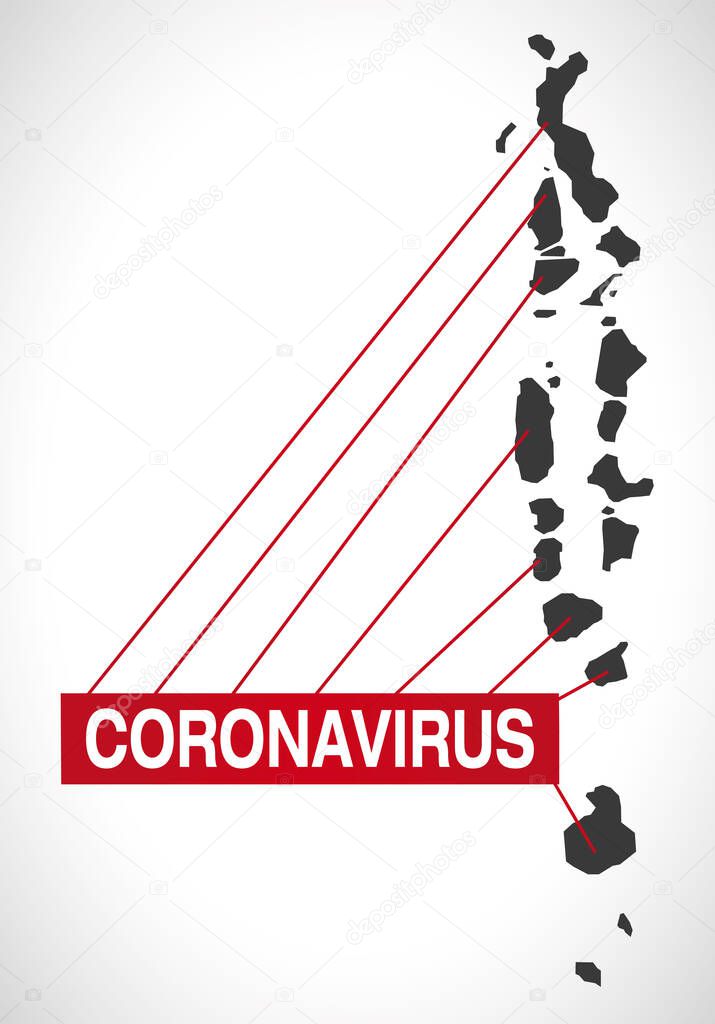 Maldives map with Coronavirus warning illustration