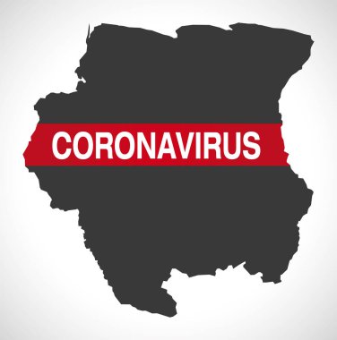 Coronavirus uyarı illüstrasyonlu Surinam haritası