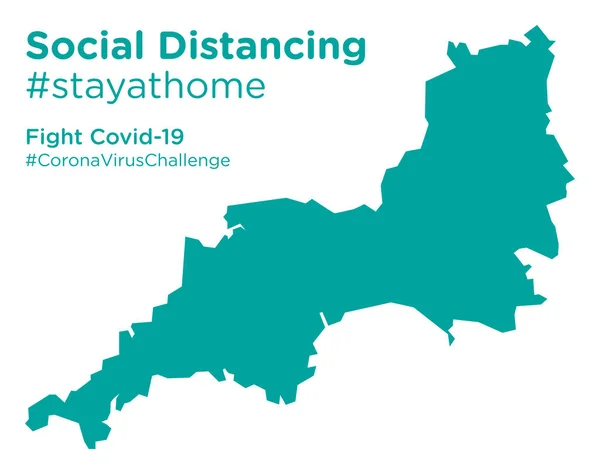 Mapa Del Suroeste Inglaterra Con Social Distancing Stayathome Tag — Vector de stock