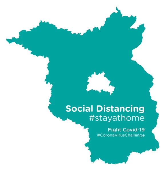 Brandenburg Mapa Con Social Distancing Etiqueta Stayathome — Vector de stock