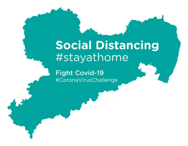 Mapa Sajonia Con Social Distancing Etiqueta Stayathome — Vector de stock