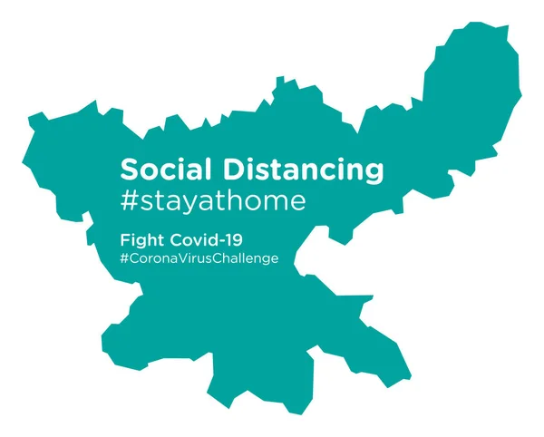 Mapa Jharkhand Con Social Distancing Etiqueta Stayathome — Vector de stock