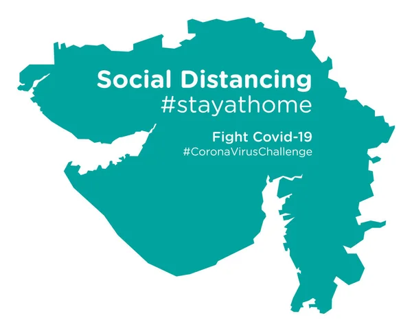 Mappa Del Gujarat Con Tag Social Distancing Stayathome — Vettoriale Stock