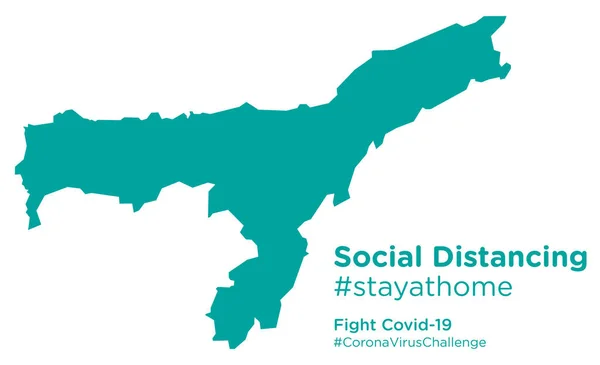 Assam Mapa Con Social Distancing Etiqueta Stayathome — Vector de stock