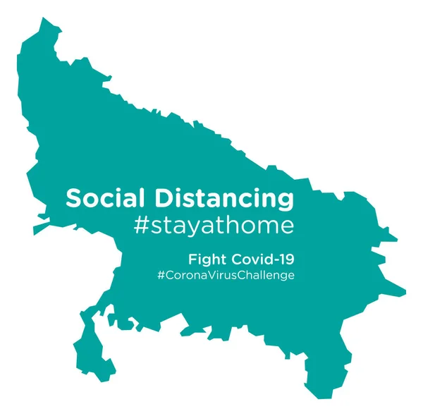 Uttar Pradesh Mapa Con Social Distancing Etiqueta Stayathome — Vector de stock