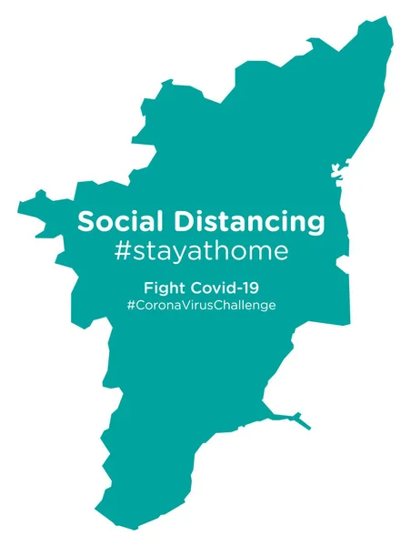 Tamil Nadu Mapa Con Social Distancing Etiqueta Stayathome — Vector de stock