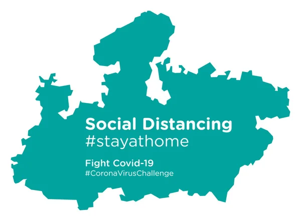 Madhya Pradesh Mapa Con Social Distancing Etiqueta Stayathome — Vector de stock