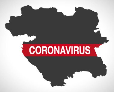 Coronavirus uyarı illüstrasyonlu Kürdistan IRAN ilçe haritası