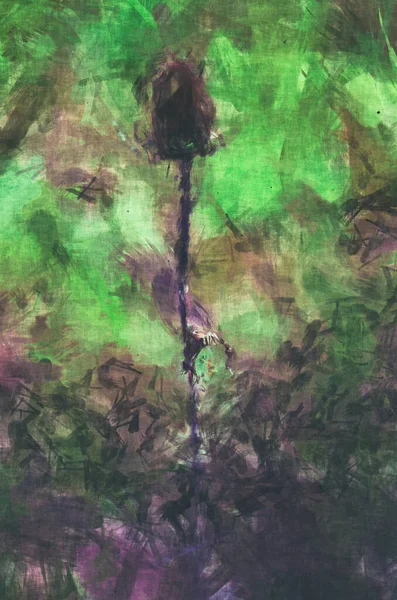 在一幅绿色的背景画前生长着深色的蓟 — 图库照片