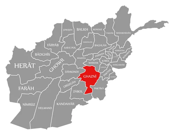 Ghazni Rosso Evidenziato Nella Mappa Afghanistan — Vettoriale Stock