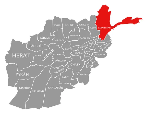 阿富汗地图上醒目的巴达赫尚红色 — 图库矢量图片