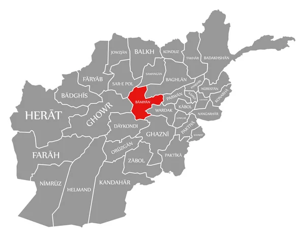 在阿富汗地图上突出显示的巴米扬红 — 图库矢量图片