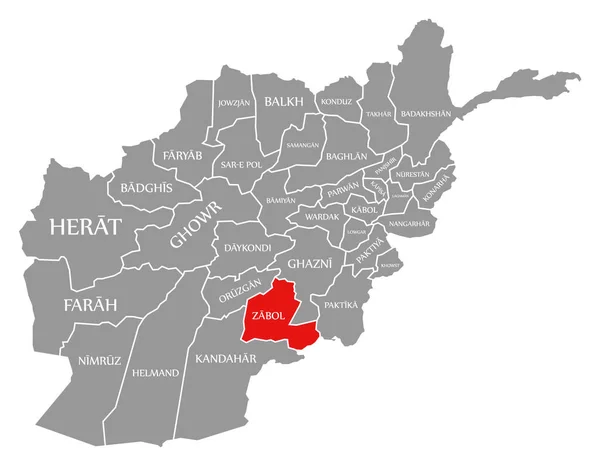 Zabol Rosso Evidenziato Nella Mappa Afghanistan — Vettoriale Stock