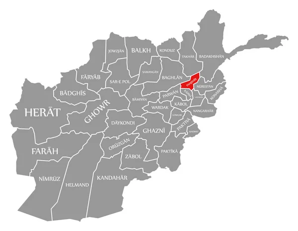 Panjshir Rosso Evidenziato Nella Mappa Afghanistan — Vettoriale Stock