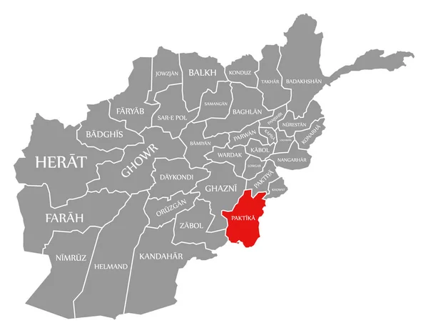 阿富汗地图上突出显示的Paktika红色 — 图库矢量图片