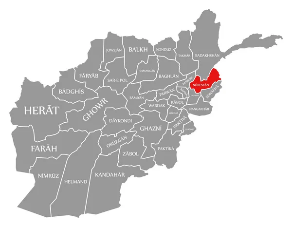 Nurestan Röd Markerad Kartan Över Afghanistan — Stock vektor