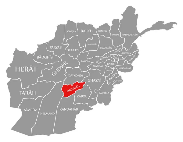 Oruzgan Rojo Resaltado Mapa Afganistán — Vector de stock