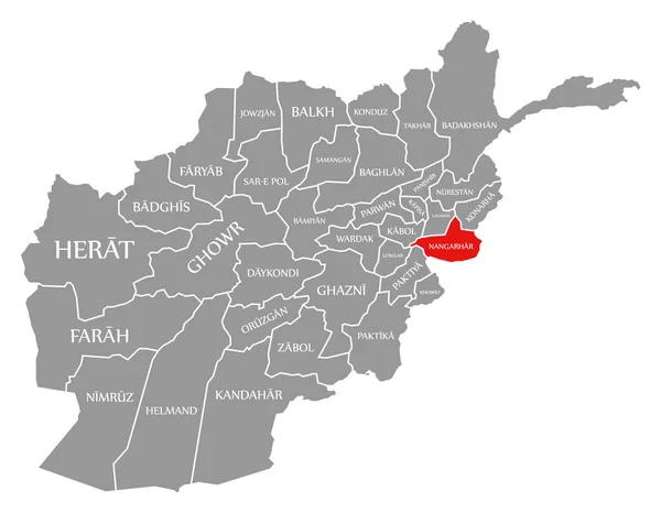 Nangarhar Rosso Evidenziato Nella Mappa Afghanistan — Vettoriale Stock