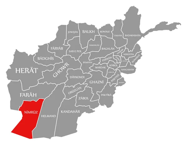 Nimruz Rosso Evidenziato Nella Mappa Afghanistan — Vettoriale Stock
