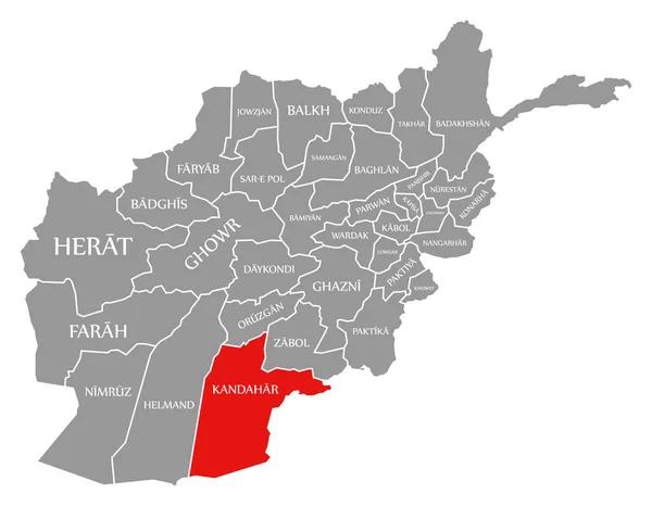 Kandahar Rosso Evidenziato Nella Mappa Afghanistan — Vettoriale Stock