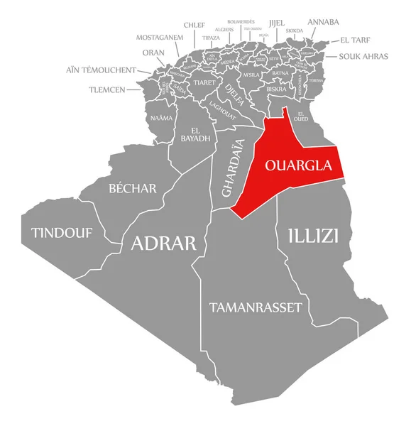 Ouargla Rosso Evidenziato Nella Mappa Algeria — Vettoriale Stock
