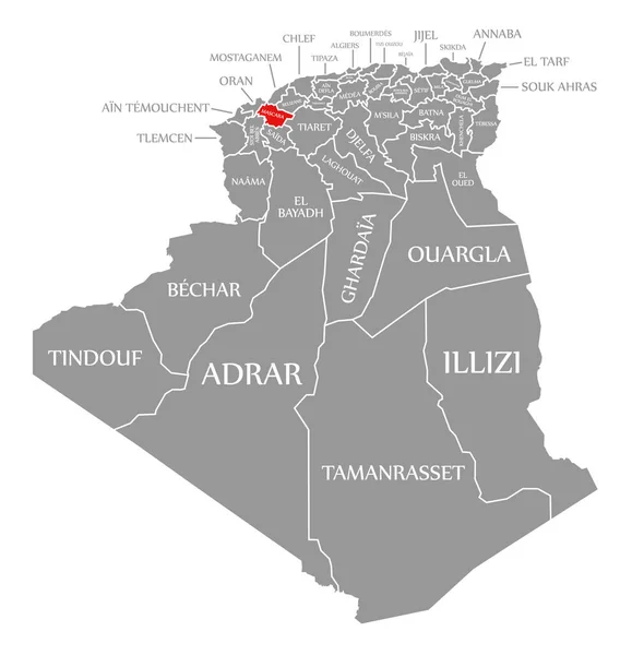 Mascara Rosso Evidenziato Nella Mappa Algeria — Vettoriale Stock