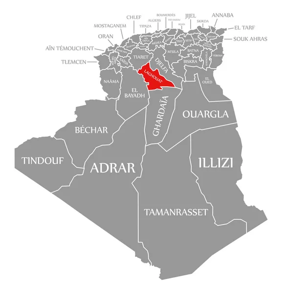 Laghouat Piros Kiemelte Térképen Algéria — Stock Vector