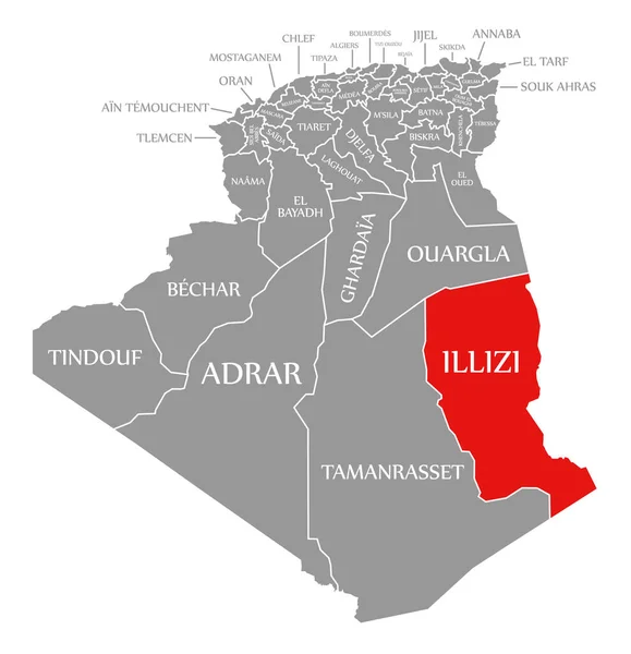 Illizi Κόκκινο Τονίζεται Στο Χάρτη Της Αλγερίας — Διανυσματικό Αρχείο