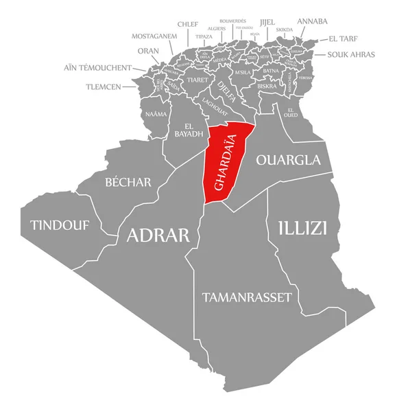 Ghardaia Rosso Evidenziato Nella Mappa Algeria — Vettoriale Stock